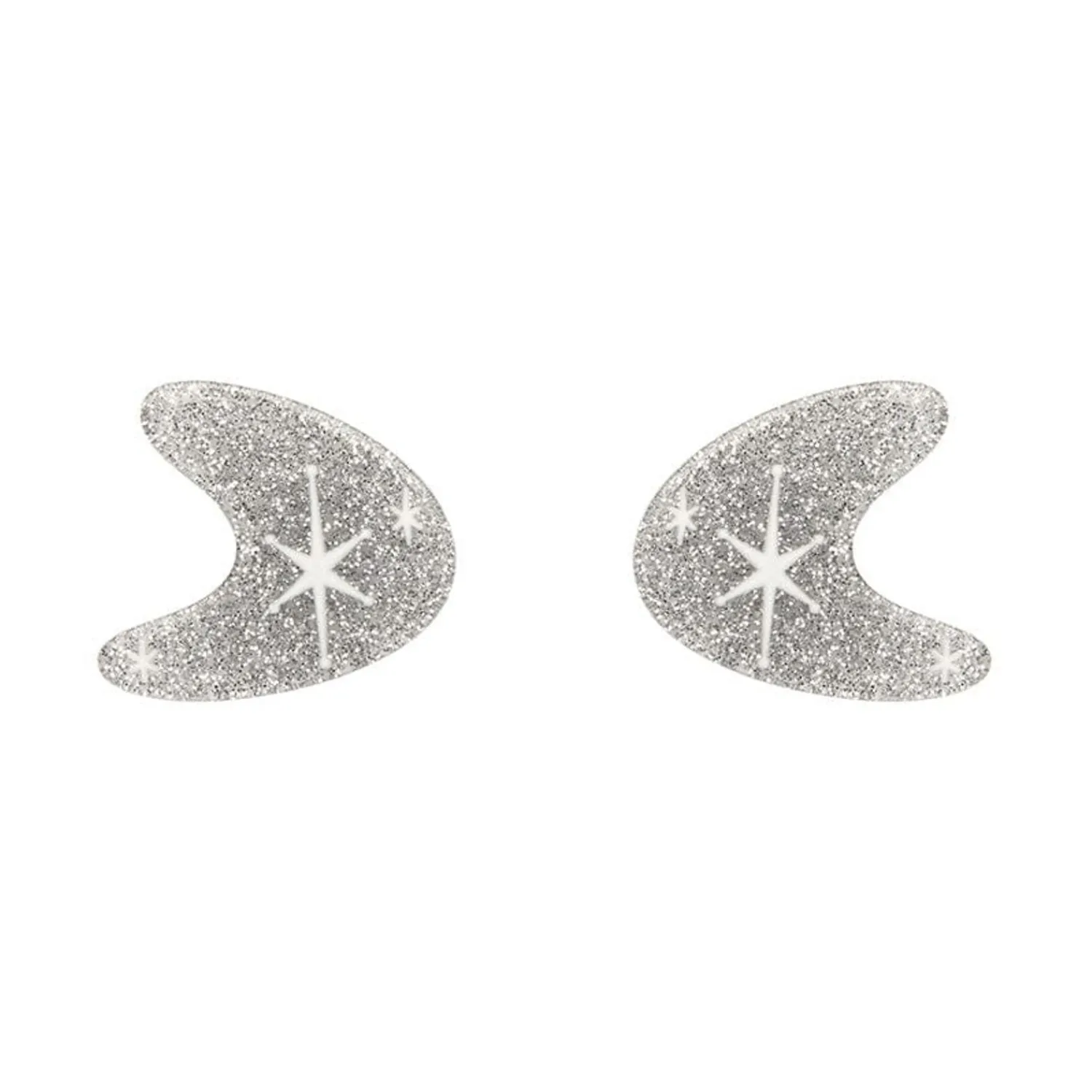 Atomic Boomerang Glitter Stud Earrings - Silver^Erstwilder Outlet