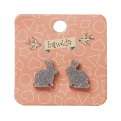 Bunny Glitter Resin Stud Earrings - Silver^Erstwilder Sale
