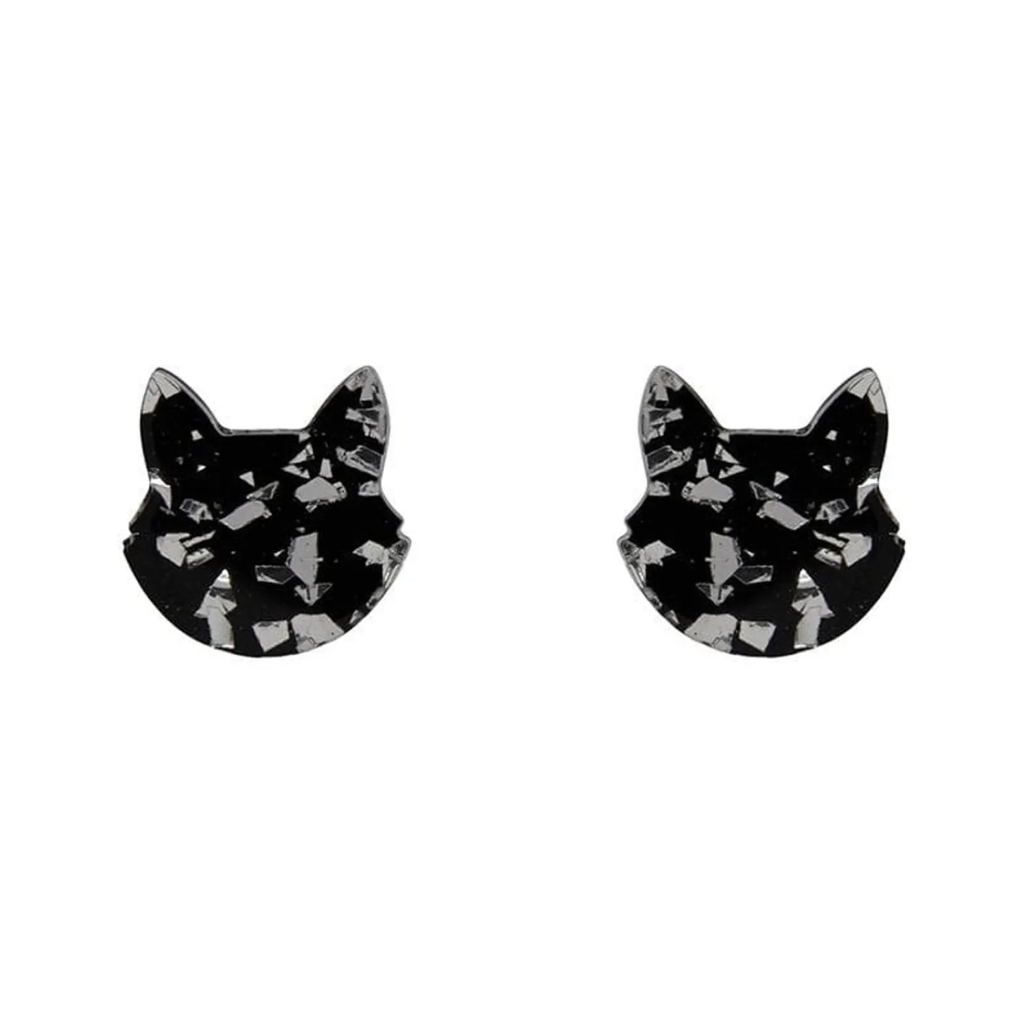 Cat Head Chunky Glitter Resin Stud Earrings - Silver^Erstwilder Outlet