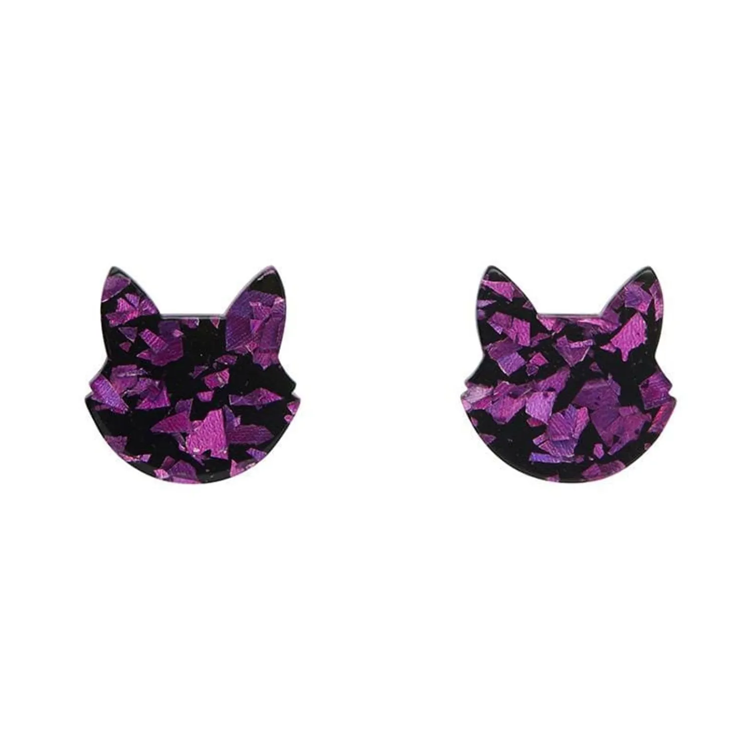 Cat Head Chunky Glitter Resin Stud Earrings - Purple^Erstwilder Outlet