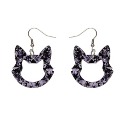Cat Head Chunky Glitter Resin Drop Earrings - Purple^Erstwilder New
