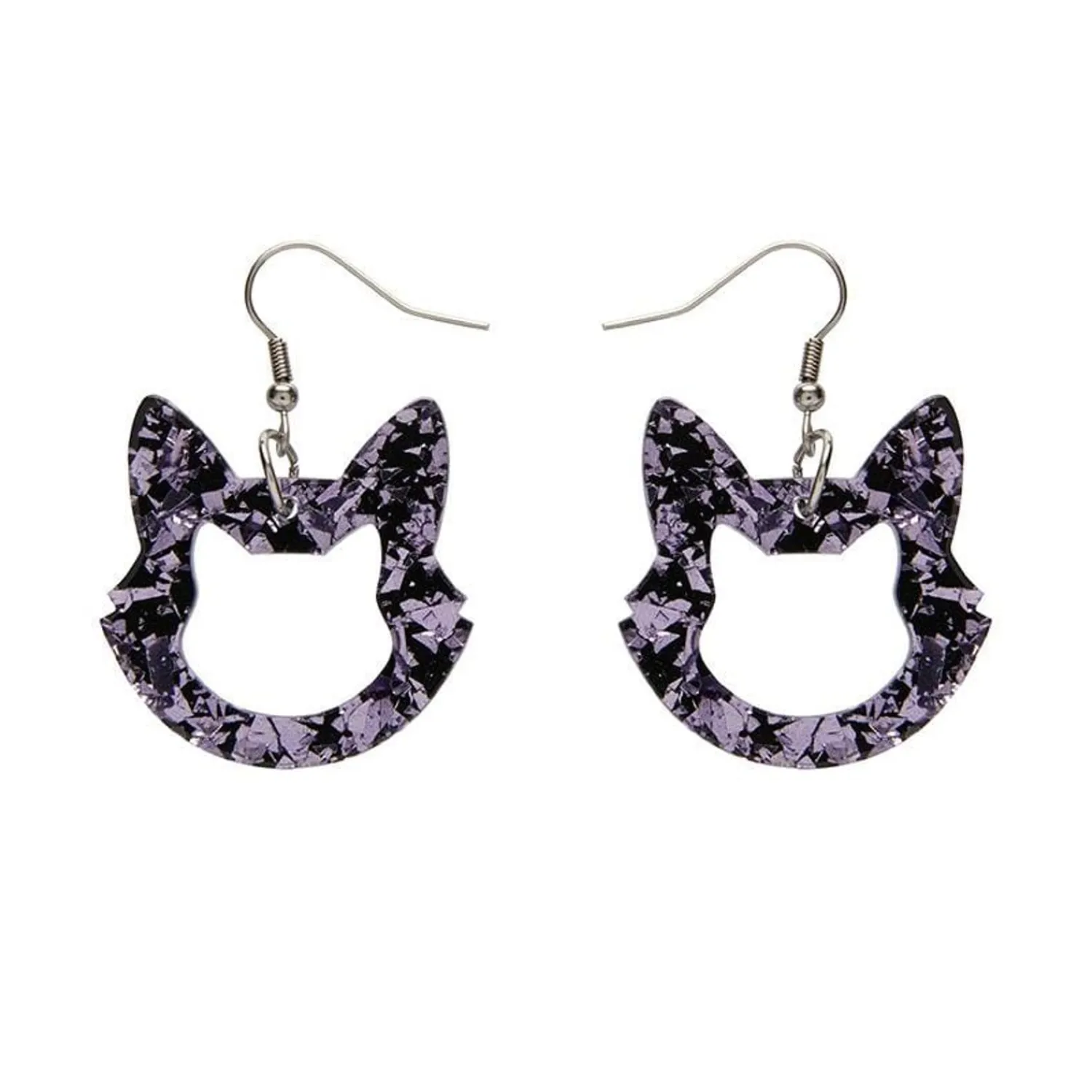 Cat Head Chunky Glitter Resin Drop Earrings - Purple^Erstwilder New