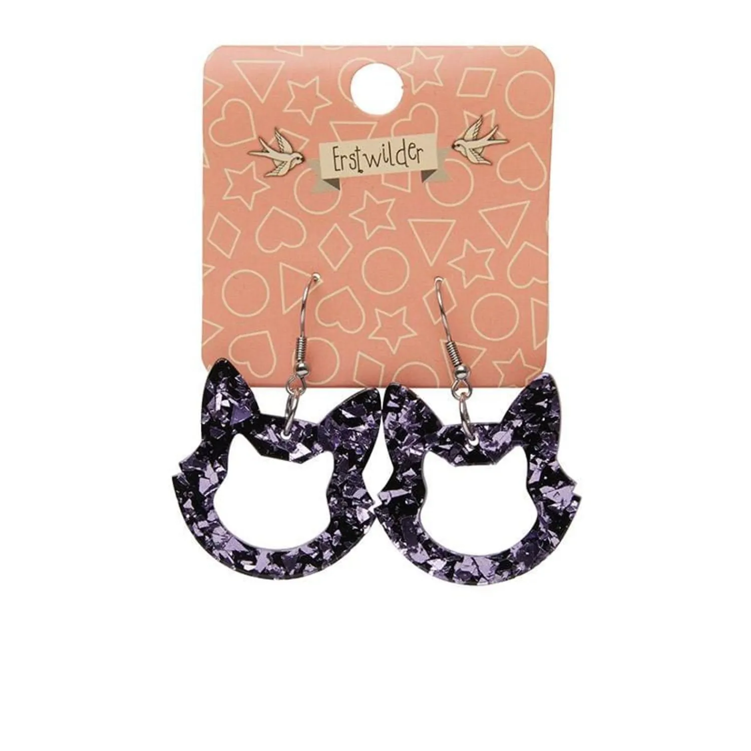 Cat Head Chunky Glitter Resin Drop Earrings - Purple^Erstwilder New