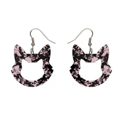 Cat Head Chunky Glitter Resin Drop Earrings - Pink^Erstwilder New
