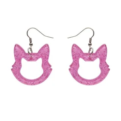 Cat Head Glitter Resin Drop Earrings - Pink^Erstwilder Sale