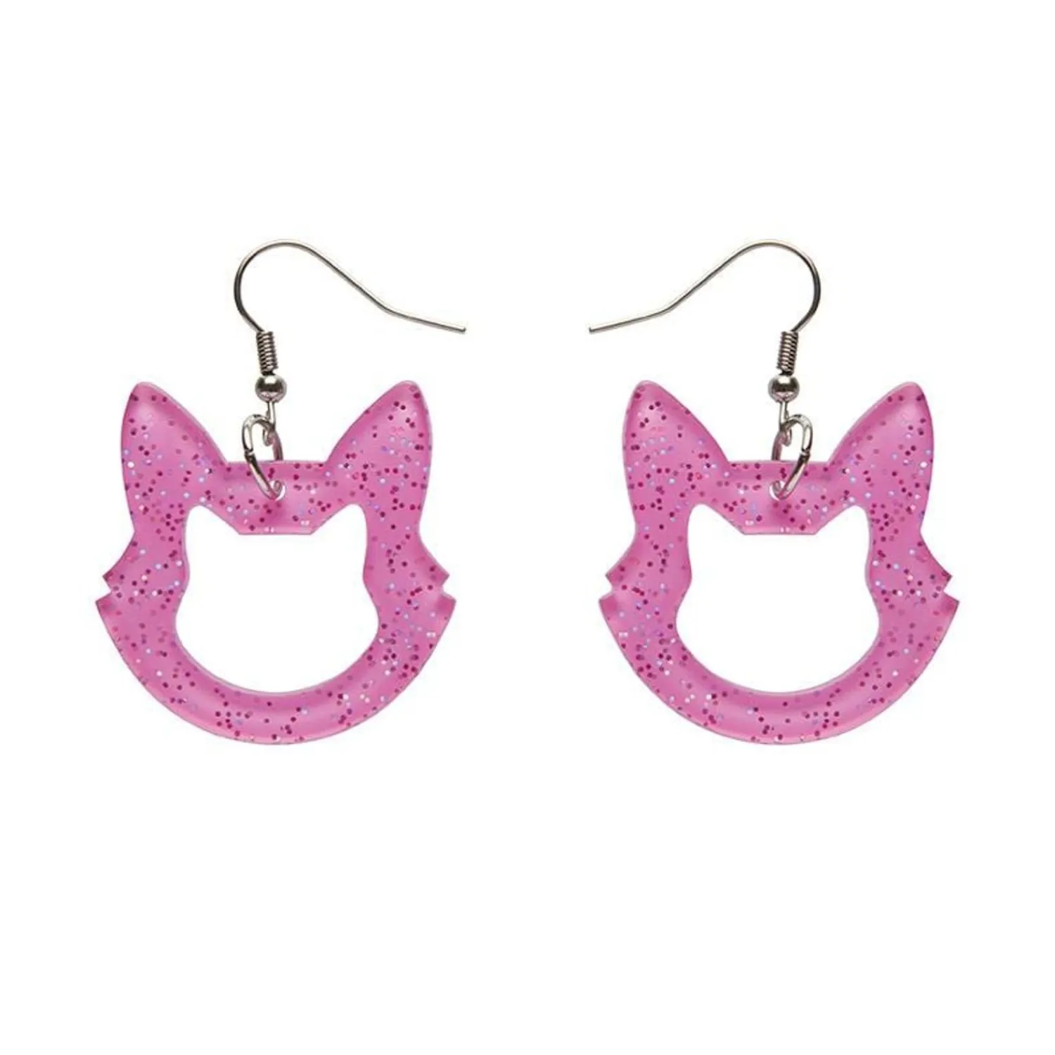 Cat Head Glitter Resin Drop Earrings - Pink^Erstwilder Sale