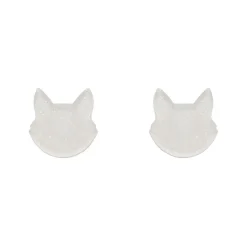 Cat Head Glitter Resin Stud Earrings - White^Erstwilder