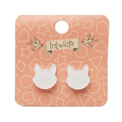 Cat Head Glitter Resin Stud Earrings - White^Erstwilder