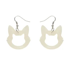 Cat Head Ripple Resin Drop Earrings - White^Erstwilder