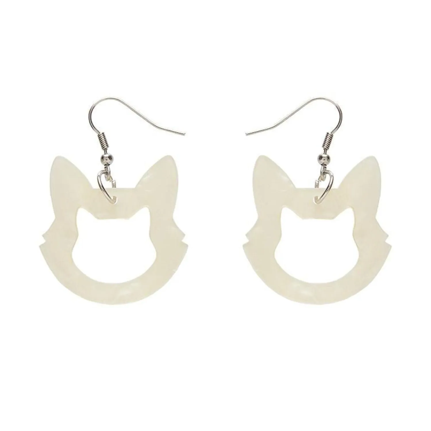 Cat Head Ripple Resin Drop Earrings - White^Erstwilder