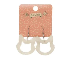 Cat Head Ripple Resin Drop Earrings - White^Erstwilder