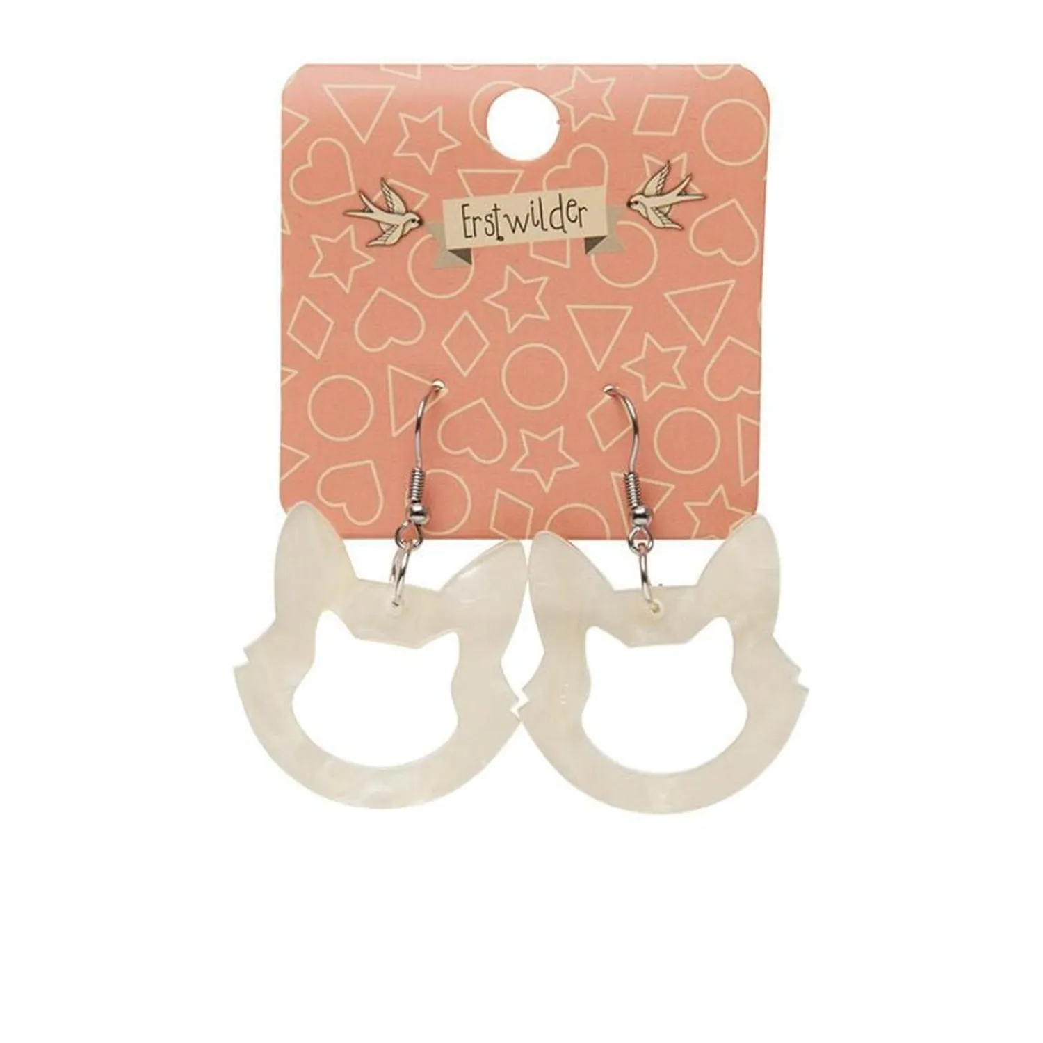 Cat Head Ripple Resin Drop Earrings - White^Erstwilder