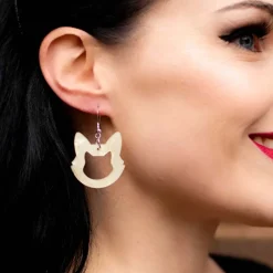 Cat Head Ripple Resin Drop Earrings - White^Erstwilder
