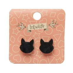 Cat Head Ripple Resin Stud Earrings - Black^Erstwilder Outlet