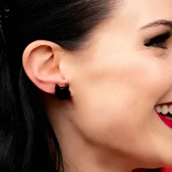 Cat Head Ripple Resin Stud Earrings - Black^Erstwilder Outlet