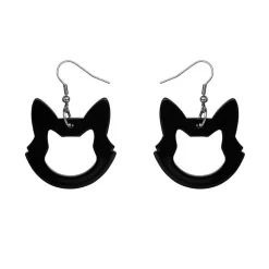 Cat Head Solid Resin Drop Earrings - Black^Erstwilder Clearance