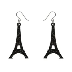 Eiffel Tower Glitter Resin Drop Earrings - Black^Erstwilder Online