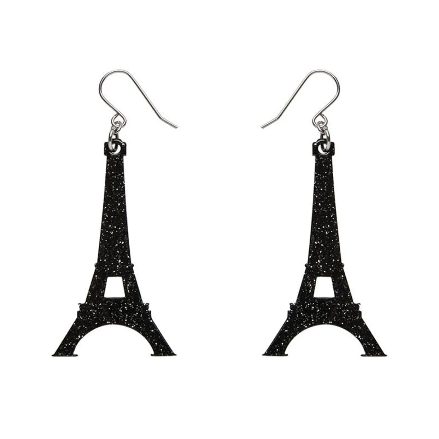 Eiffel Tower Glitter Resin Drop Earrings - Black^Erstwilder Online