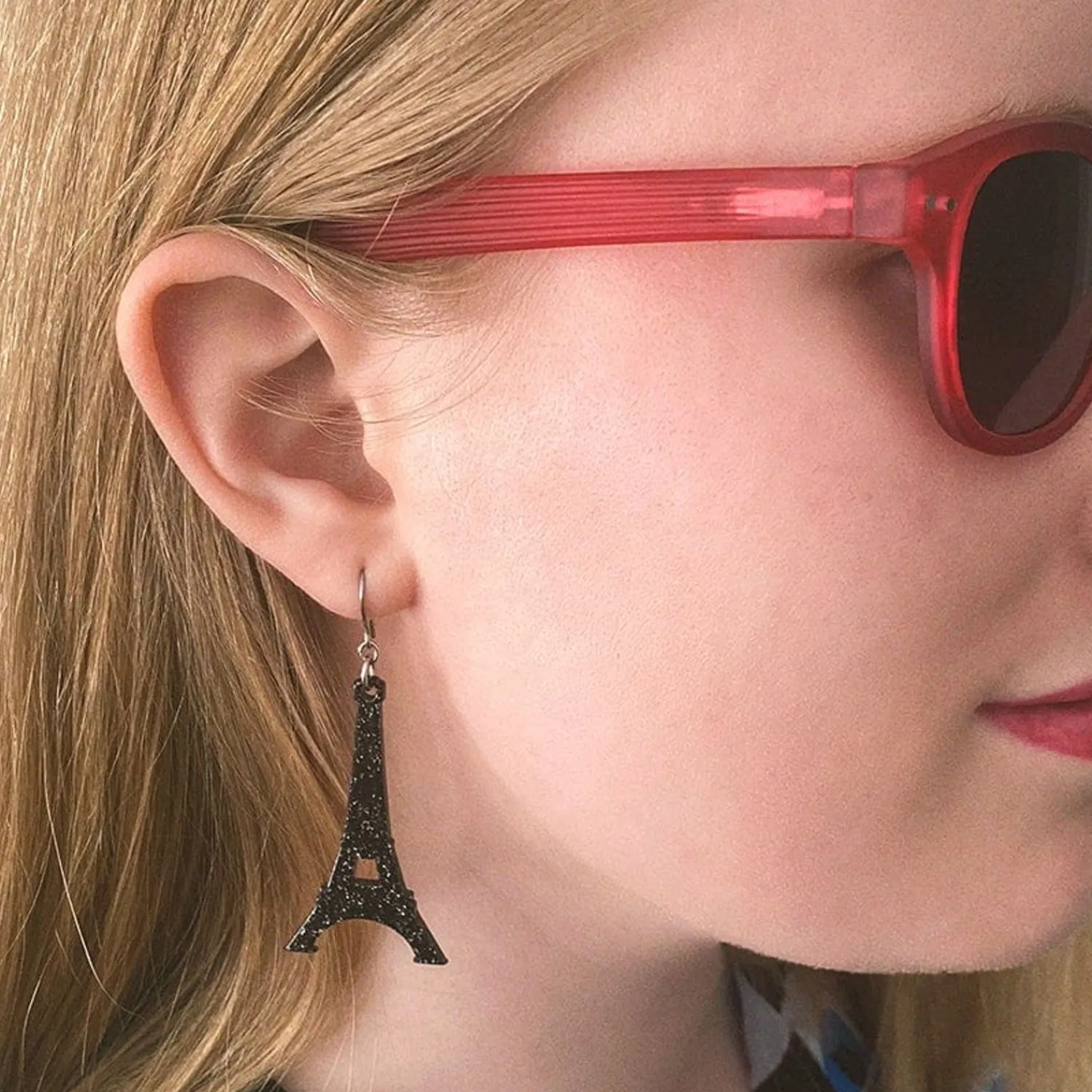 Eiffel Tower Glitter Resin Drop Earrings - Black^Erstwilder Online