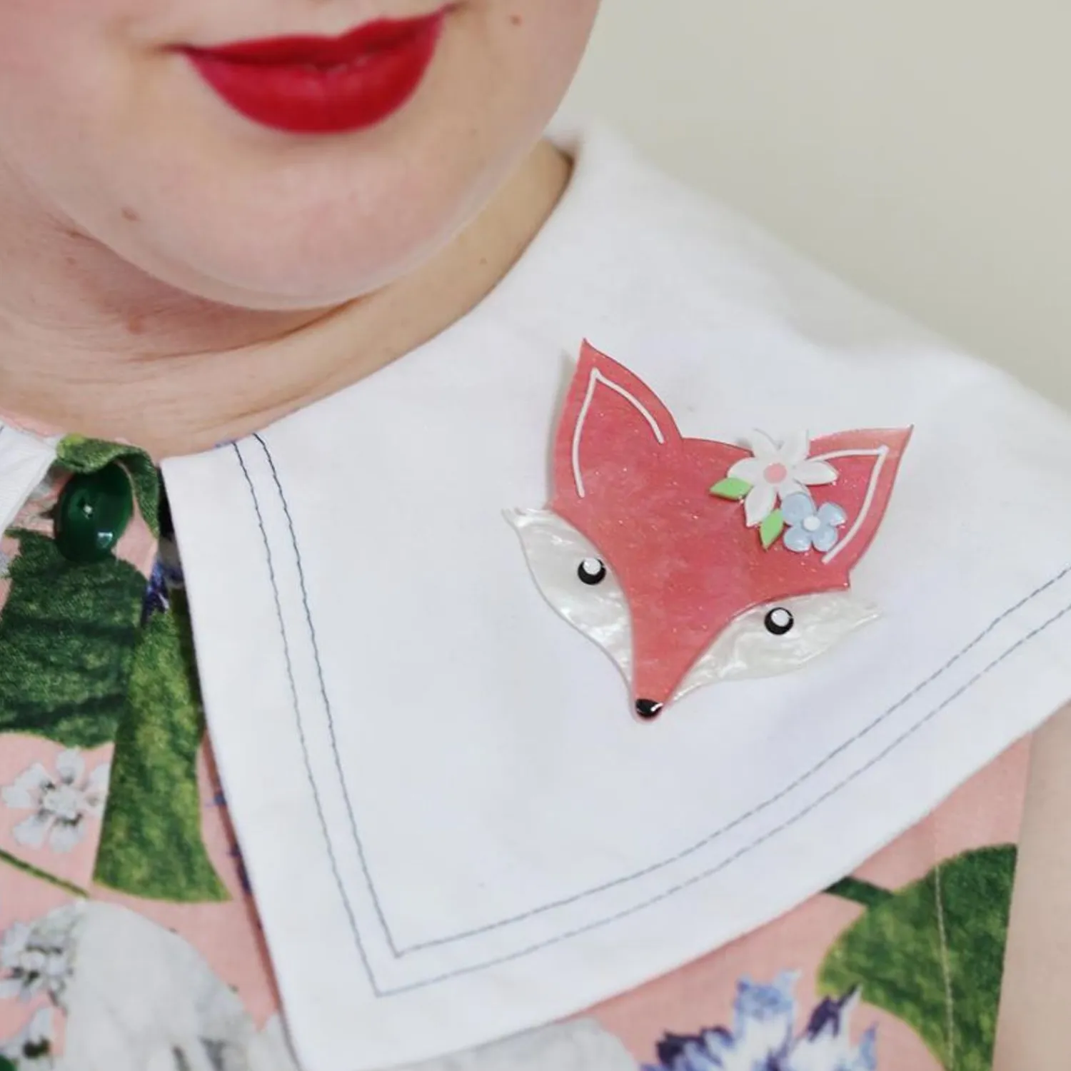 Flora Fox Face Brooch^Erstwilder New
