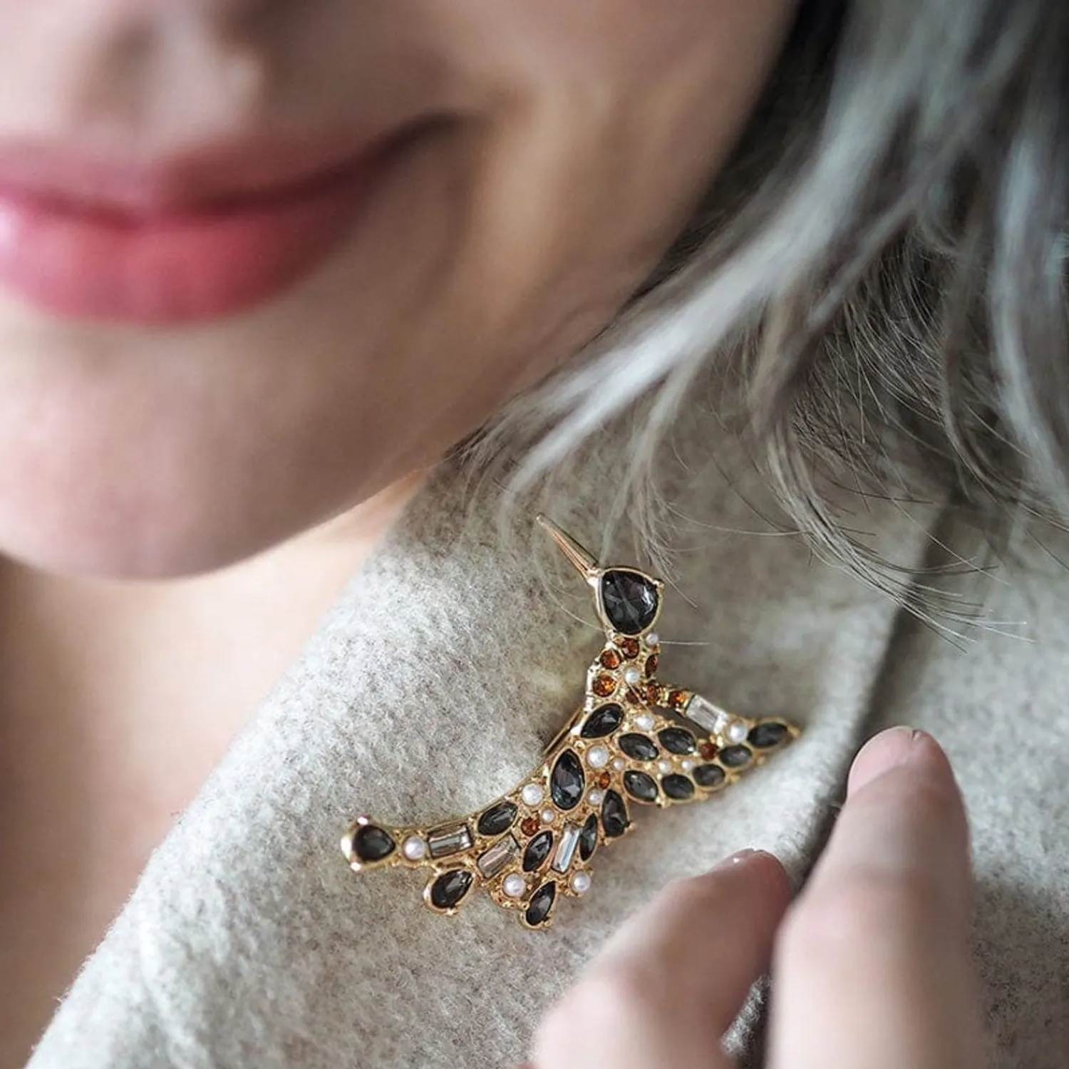 Halcyon Hummingbird Stone Set Crystal Brooch^Erstwilder