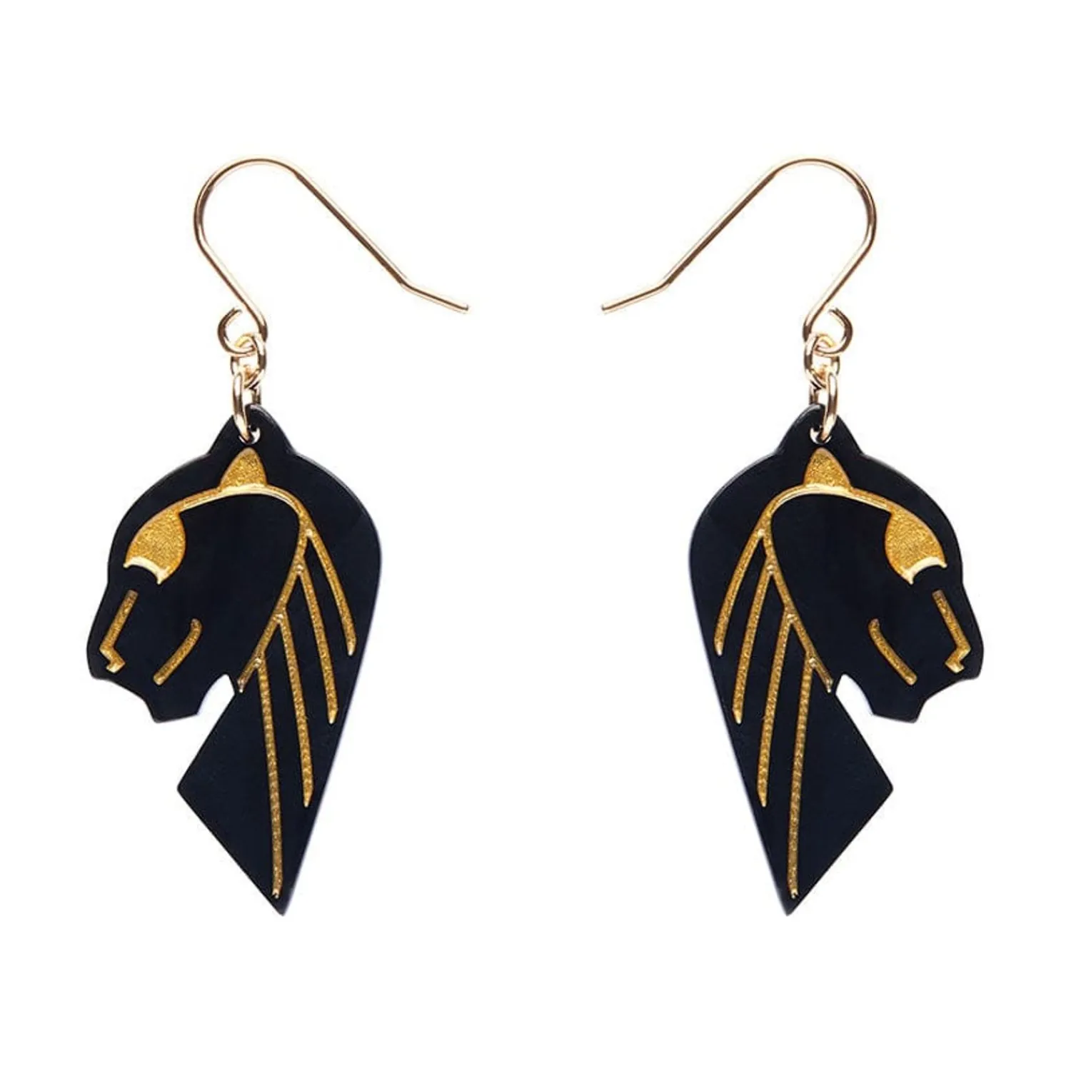 Jaguar Solid Black Resin Drop Earrings - Gold^Erstwilder Clearance