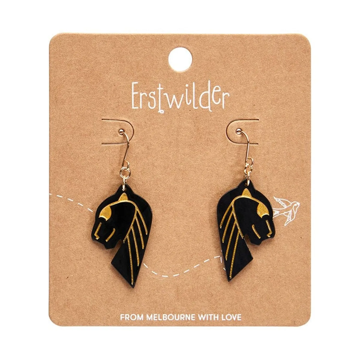 Jaguar Solid Black Resin Drop Earrings - Gold^Erstwilder Clearance