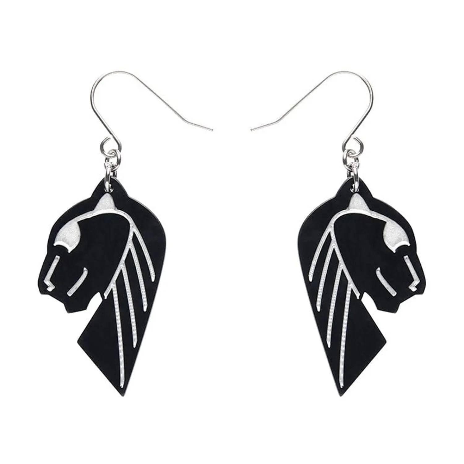 Jaguar Solid Black Resin Drop Earrings - Silver^Erstwilder Hot