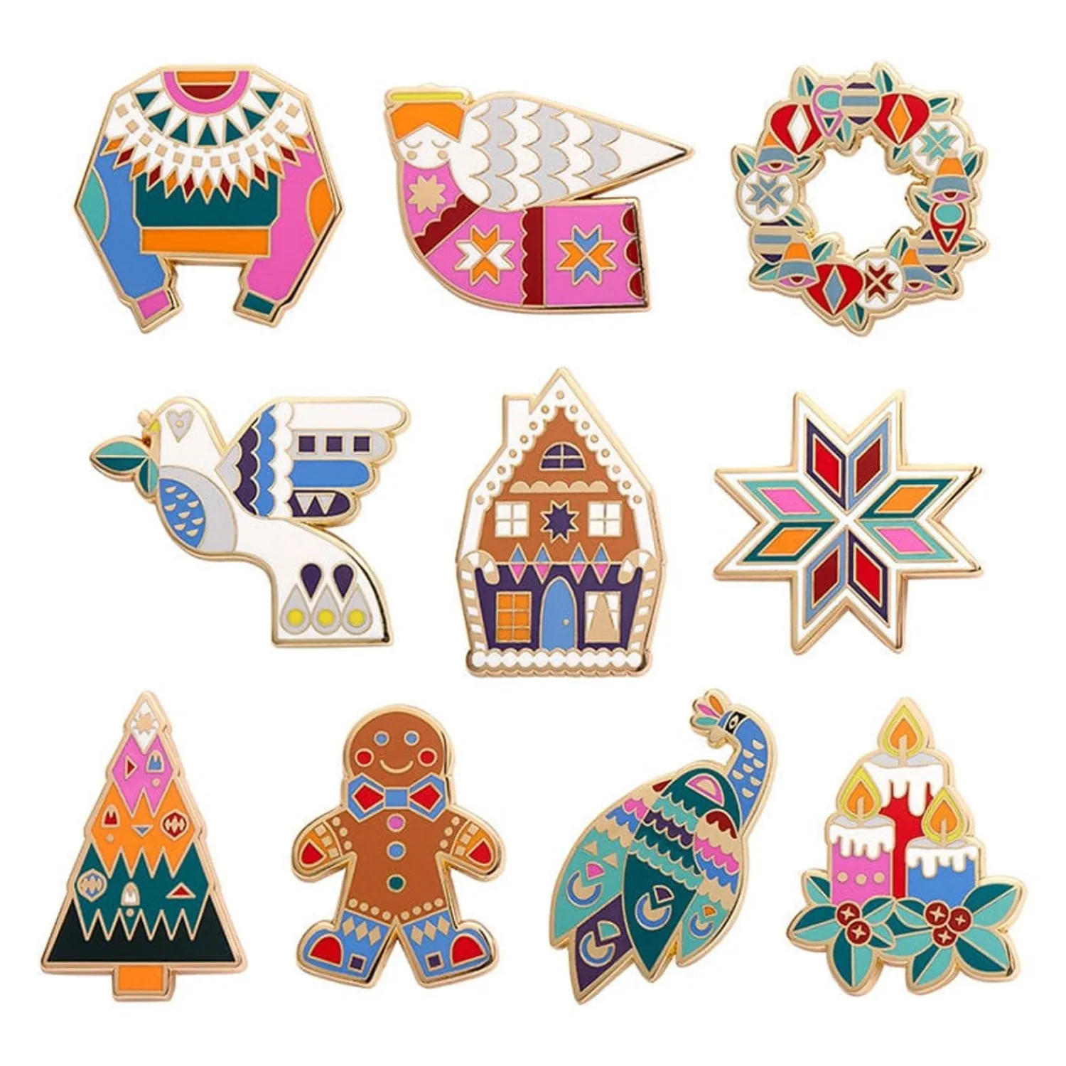 Modern Holiday Enamel Pin Pack - 10 Piece^Erstwilder Clearance