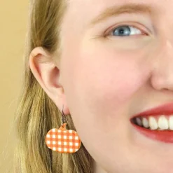 Pumpkin Gingham Drop Earrings - Orange^Erstwilder Discount
