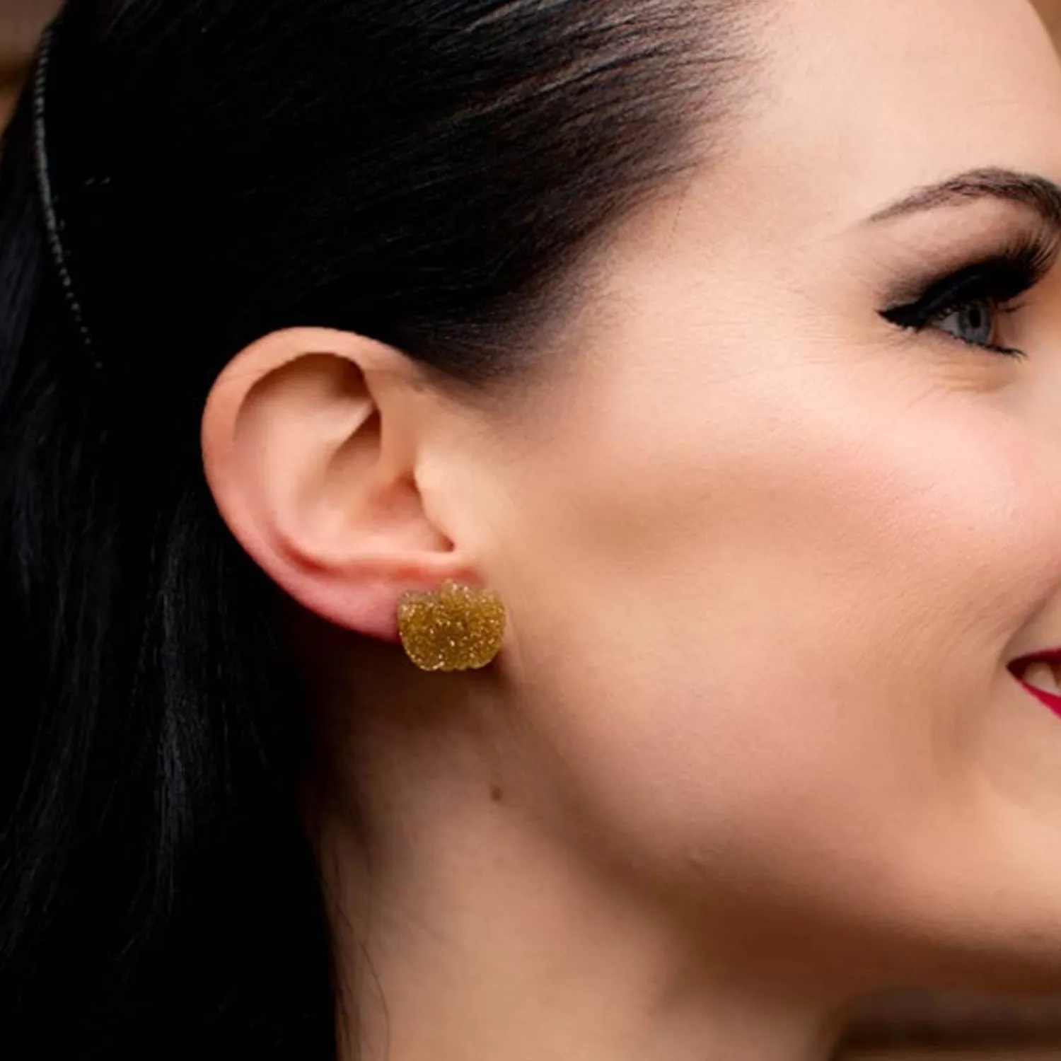 Pumpkin Glitter Resin Stud Earrings - Gold^Erstwilder Sale