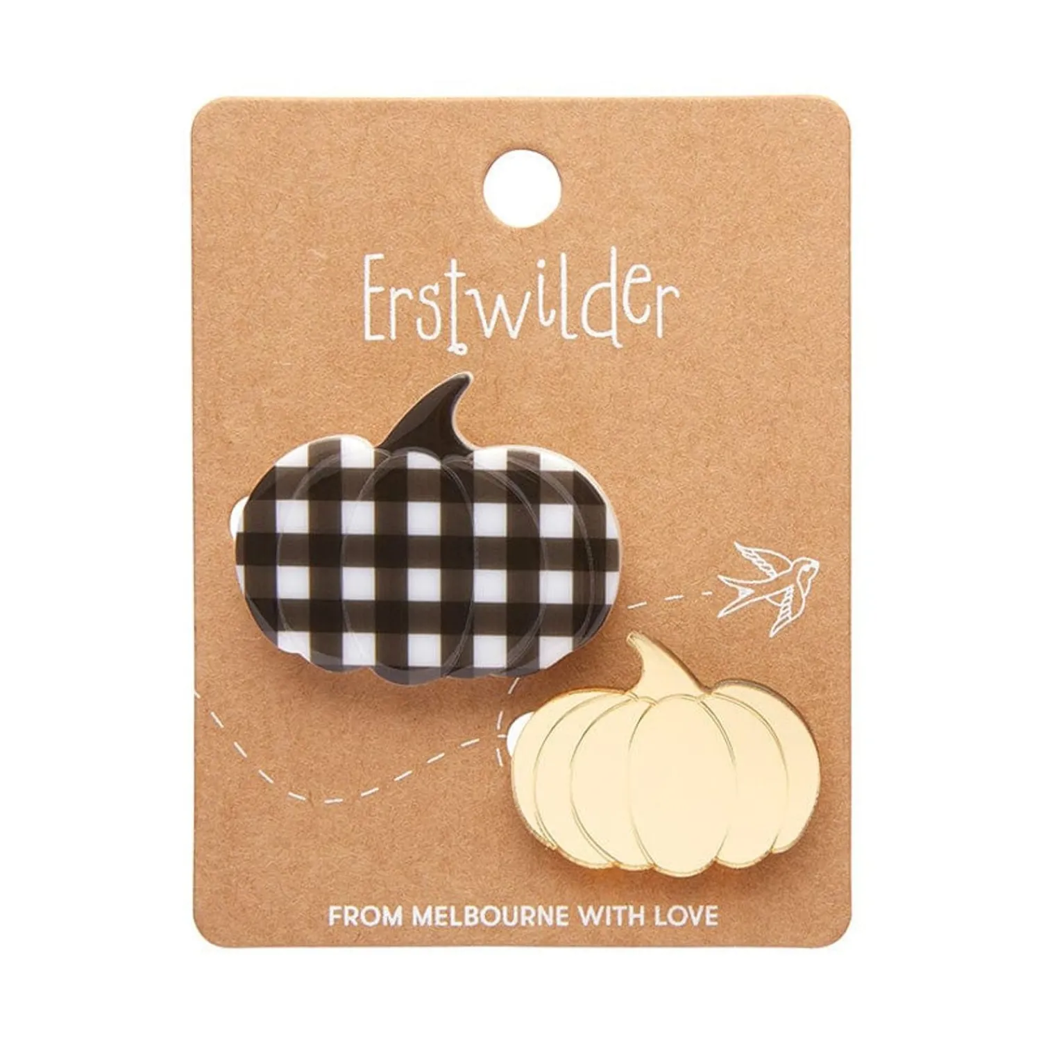 Pumpkin Patch Mini Brooch Set - Gold & Black Gingham^Erstwilder Best
