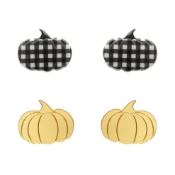 Pumpkin Patch Stud Earrings Set - Gold & Black Gingham^Erstwilder Best