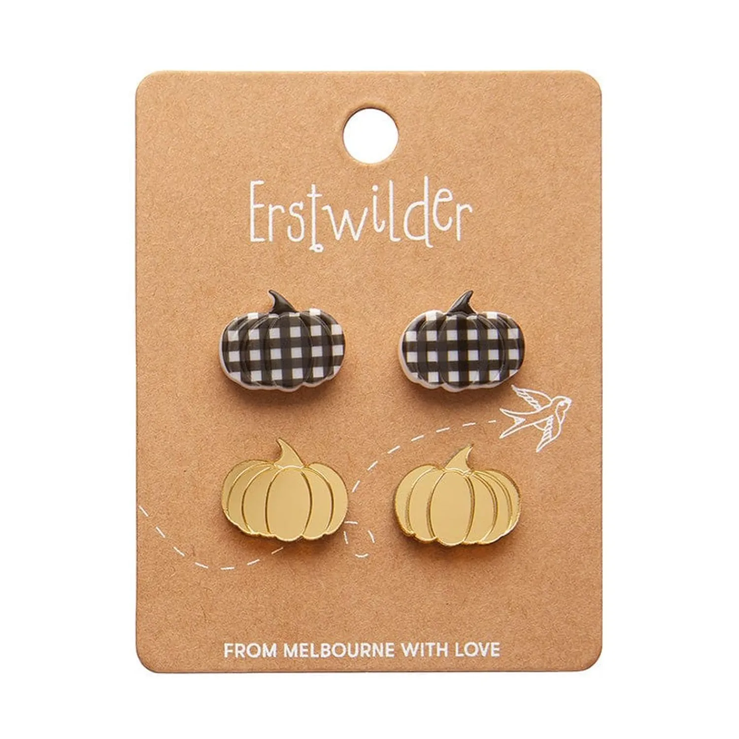 Pumpkin Patch Stud Earrings Set - Gold & Black Gingham^Erstwilder Best
