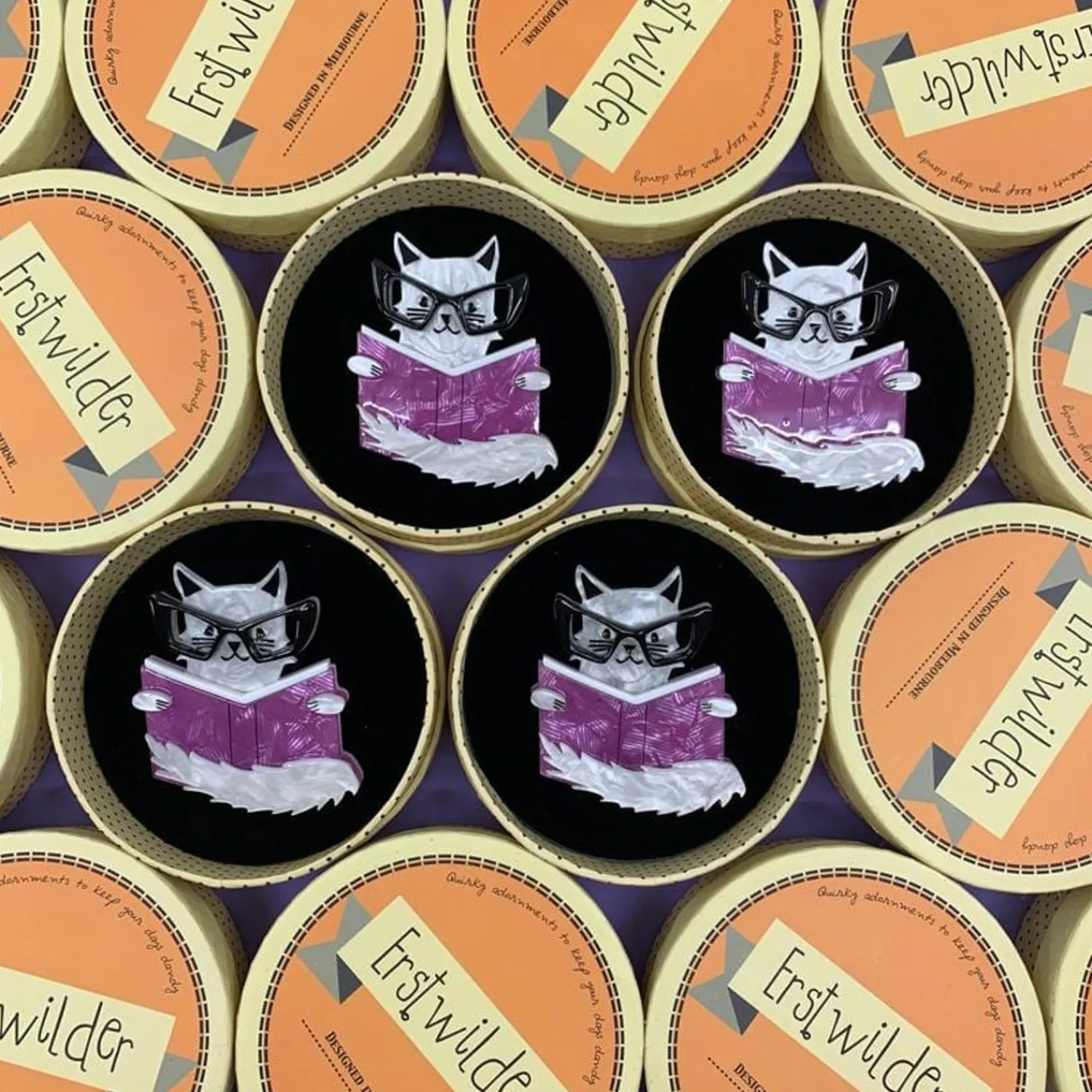Puss In Books Brooch^Erstwilder Clearance