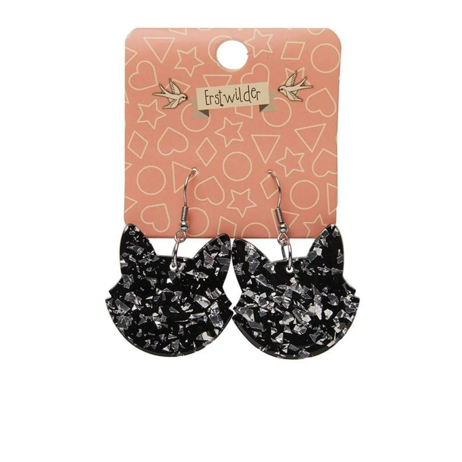 Solid Cat Head Chunky Glitter Resin Drop Earrings - Silver^Erstwilder New