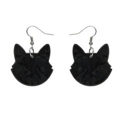 Solid Cat Head Ripple Resin Drop Earrings - Black^Erstwilder Outlet