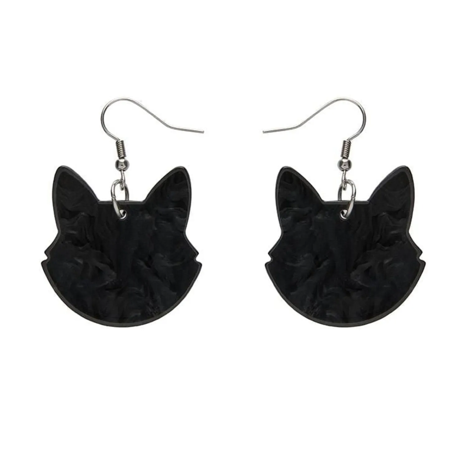 Solid Cat Head Ripple Resin Drop Earrings - Black^Erstwilder Outlet