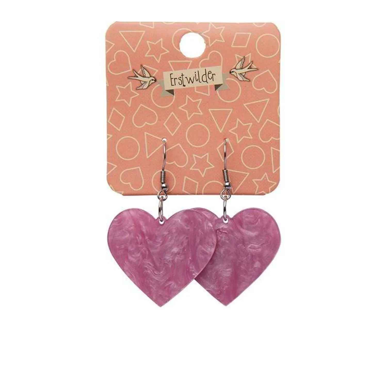 Solid Heart Ripple Resin Drop Earrings - Mauve^Erstwilder