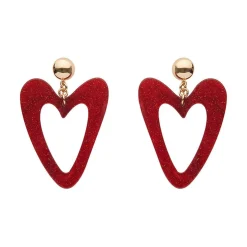 Statement Glitter Ripple Resin Heart Drop Earrings - Red^Erstwilder Clearance