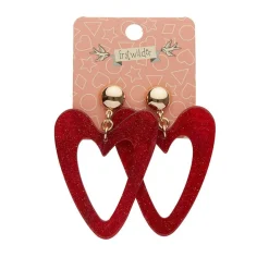 Statement Glitter Ripple Resin Heart Drop Earrings - Red^Erstwilder Clearance