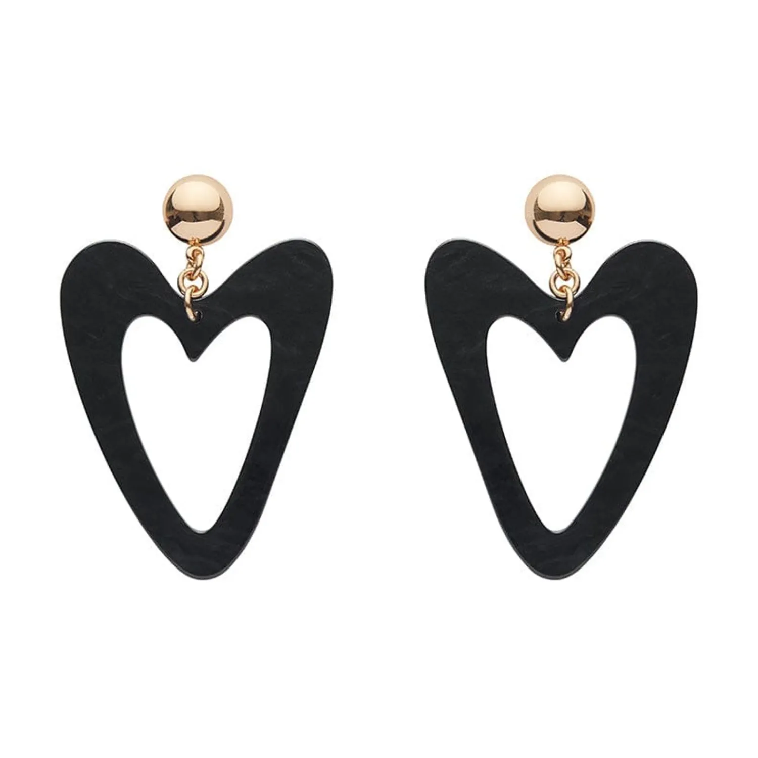 Statement Ripple Resin Heart Drop Earrings - Black^Erstwilder